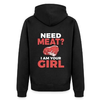 BBQ Grill Rindfleisch Liebhaber Geschenke - Unisex Premium Bio Zip Hoodie - Schwarz - Hinten - Nico (187cm)