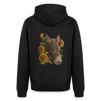 Lustiger Esel, Sonnenblumen, Esel Freunde - Unisex Premium Bio Zip Hoodie - Schwarz - Hinten - Nico (187cm)