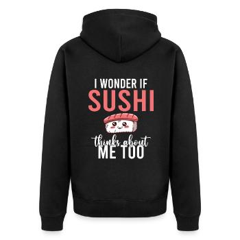 Cadeau pour les amateurs de sushis de cuisine japonaise - Veste à capuche bio Premium Unisexe - noir - Dos - Nico (187cm)