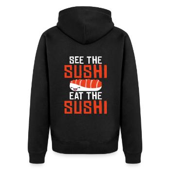Cadeau pour les amateurs de sushis de cuisine japonaise - Veste à capuche bio Premium Unisexe - noir - Dos - Nico (187cm)