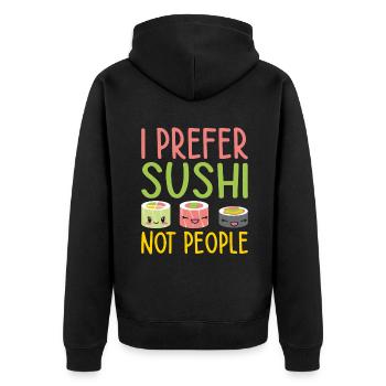 Japanisches Essen Sushi Liebhaber Geschenk - Unisex Premium Bio Zip Hoodie - Schwarz - Hinten - Nico (187cm)