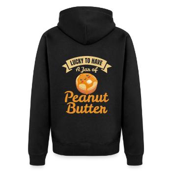 Erdnussbutter Liebhaber Geschenk - Unisex Premium Bio Zip Hoodie - Schwarz - Hinten - Nico (187cm)