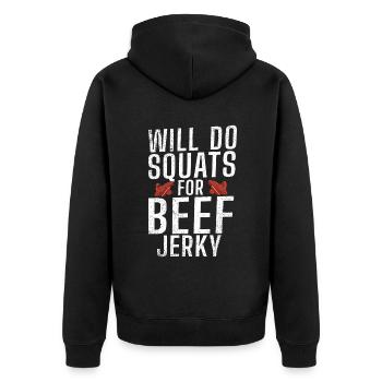Beef Jerky Gift Beef Jerky Lover - Unisex Premium Organic Zip Hoodie - black - Back - Nico (187cm)