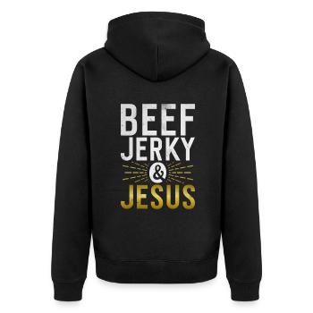 Beef Jerky Gift Beef Jerky Lover - Unisex Premium Organic Zip Hoodie - black - Back - Nico (187cm)