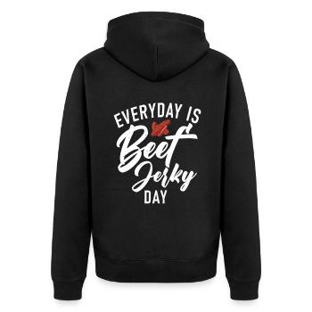 Beef Jerky Gift Beef Jerky Lover - Unisex Premium Organic Zip Hoodie - black - Back - Nico (187cm)