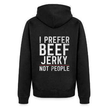 Beef Jerky Gift Beef Jerky Lover - Unisex Premium Organic Zip Hoodie - black - Back - Nico (187cm)