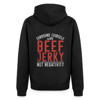 Beef Jerky Gift Beef Jerky Lover - Unisex Premium Organic Zip Hoodie - black - Back - Nico (187cm)
