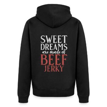 Beef Jerky Gift Beef Jerky Lover - Unisex Premium Organic Zip Hoodie - black - Back - Nico (187cm)