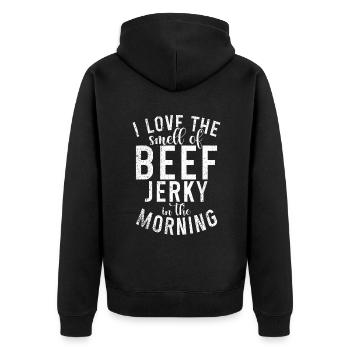 Beef Jerky Gift Beef Jerky Lover - Unisex Premium Organic Zip Hoodie - black - Back - Nico (187cm)