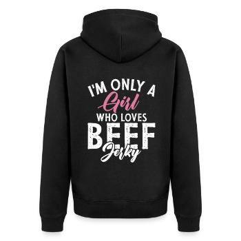 Beef Jerky Gift Beef Jerky Lover - Unisex Premium Organic Zip Hoodie - black - Back - Nico (187cm)