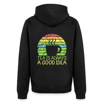 Teeliebhaber Geschenke - Unisex Premium Bio Zip Hoodie - Schwarz - Hinten - Nico (187cm)