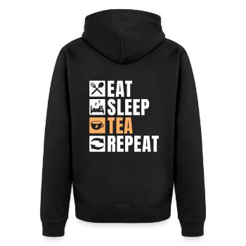 Teeliebhaber Geschenke - Unisex Premium Bio Zip Hoodie - Schwarz - Hinten - Nico (187cm)