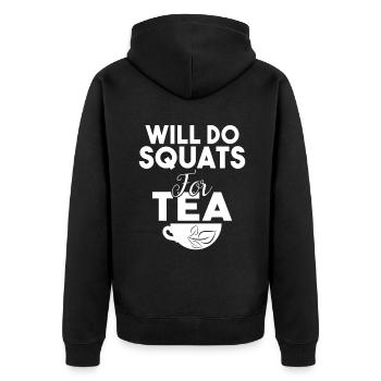 Teeliebhaber Geschenke - Unisex Premium Bio Zip Hoodie - Schwarz - Hinten - Nico (187cm)