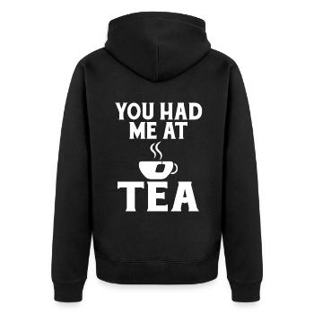 Teeliebhaber Geschenke - Unisex Premium Bio Zip Hoodie - Schwarz - Hinten - Nico (187cm)