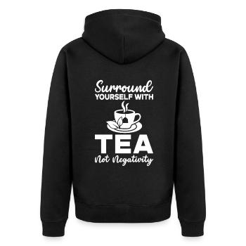 Teeliebhaber Geschenke - Unisex Premium Bio Zip Hoodie - Schwarz - Hinten - Nico (187cm)