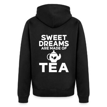 Teeliebhaber Geschenke - Unisex Premium Bio Zip Hoodie - Schwarz - Hinten - Nico (187cm)