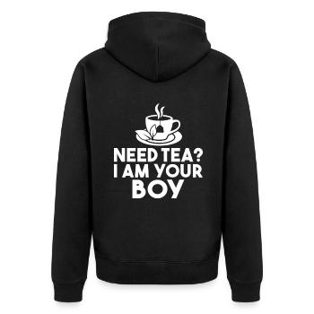 Teeliebhaber Geschenke - Unisex Premium Bio Zip Hoodie - Schwarz - Hinten - Nico (187cm)