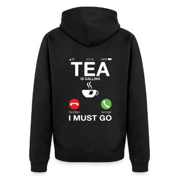 Teeliebhaber Geschenke - Unisex Premium Bio Zip Hoodie - Schwarz - Hinten - Nico (187cm)