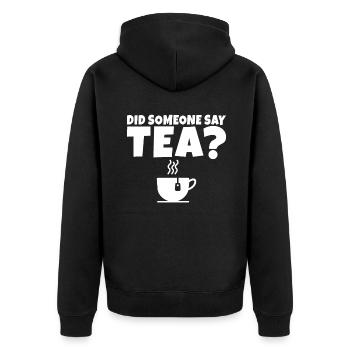 Teeliebhaber Geschenke - Unisex Premium Bio Zip Hoodie - Schwarz - Hinten - Nico (187cm)