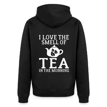 Teeliebhaber Geschenke - Unisex Premium Bio Zip Hoodie - Schwarz - Hinten - Nico (187cm)
