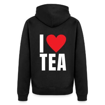 Teeliebhaber Geschenke - Unisex Premium Bio Zip Hoodie - Schwarz - Hinten - Nico (187cm)