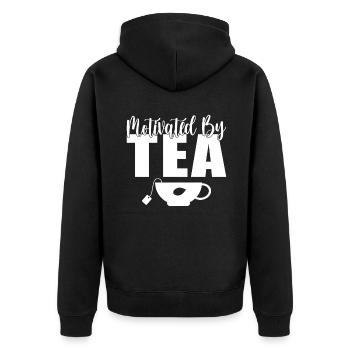 Teeliebhaber Geschenke - Unisex Premium Bio Zip Hoodie - Schwarz - Hinten - Nico (187cm)