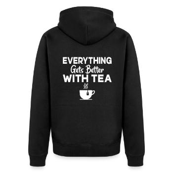 Teeliebhaber Geschenke - Unisex Premium Bio Zip Hoodie - Schwarz - Hinten - Nico (187cm)
