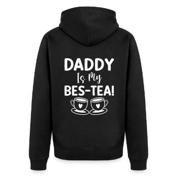 Teeliebhaber Geschenke - Unisex Premium Bio Zip Hoodie - Schwarz - Hinten - Nico (187cm)