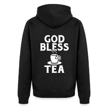 Teeliebhaber Geschenke - Unisex Premium Bio Zip Hoodie - Schwarz - Hinten - Nico (187cm)