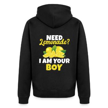 Limonade-Geschenk-Ideen - Unisex Premium Bio Zip Hoodie - Schwarz - Hinten - Nico (187cm)