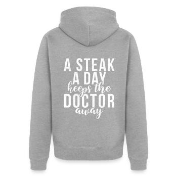 Steak Lover Steak Geschenk - Unisex Premium Bio Zip Hoodie - Grau meliert - Hinten - Nico (187cm)