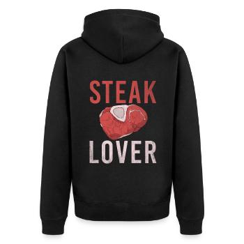 Steak-Liebhaber-Steak-Geschenk - Unisex Premium Bio Zip Hoodie - Schwarz - Hinten - Nico (187cm)