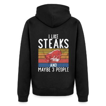 Steak Lover Steak Geschenk - Unisex Premium Bio Zip Hoodie - Schwarz - Hinten - Nico (187cm)