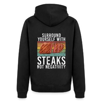 Steak-Liebhaber-Steak-Geschenk - Unisex Premium Bio Zip Hoodie - Schwarz - Hinten - Nico (187cm)