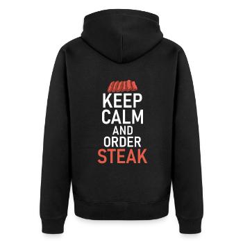 Steak Lover Steak Geschenk - Unisex Premium Bio Zip Hoodie - Schwarz - Hinten - Nico (187cm)