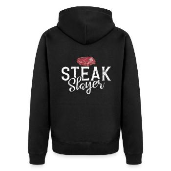 Steak Lover Steak Geschenk - Unisex Premium Bio Zip Hoodie - Schwarz - Hinten - Nico (187cm)