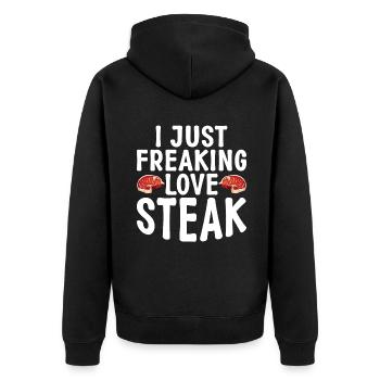 Steak Lover Steak Geschenk - Unisex Premium Bio Zip Hoodie - Schwarz - Hinten - Nico (187cm)