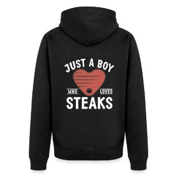 Steak Lover Steak Geschenk - Unisex Premium Bio Zip Hoodie - Schwarz - Hinten - Nico (187cm)