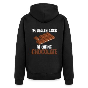 Schokoladenliebhaber Geschenke - Unisex Premium Bio Zip Hoodie - Schwarz - Hinten - Nico (187cm)