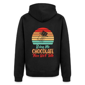 Schokoladenliebhaber Geschenke - Unisex Premium Bio Zip Hoodie - Schwarz - Hinten - Nico (187cm)