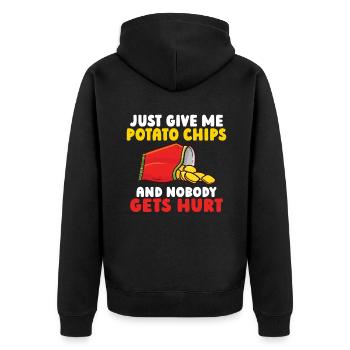 Kartoffelchips Geschenk - Unisex Premium Bio Zip Hoodie - Schwarz - Hinten - Nico (187cm)