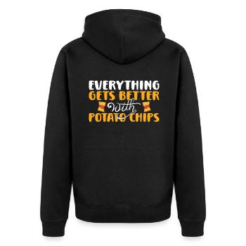 Kartoffelchips Geschenk - Unisex Premium Bio Zip Hoodie - Schwarz - Hinten - Nico (187cm)