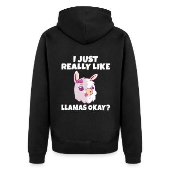 Lama Geschenk Lama Liebhaber Geschenk - Unisex Premium Bio Zip Hoodie - Schwarz - Hinten - Nico (187cm)