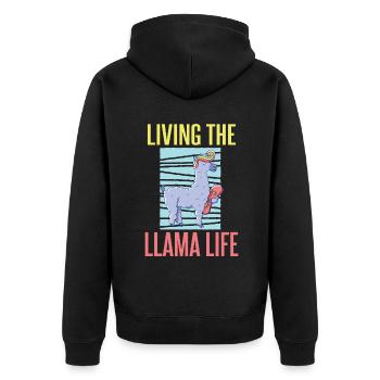 Lama Geschenk Lama Liebhaber Geschenk - Unisex Premium Bio Zip Hoodie - Schwarz - Hinten - Nico (187cm)