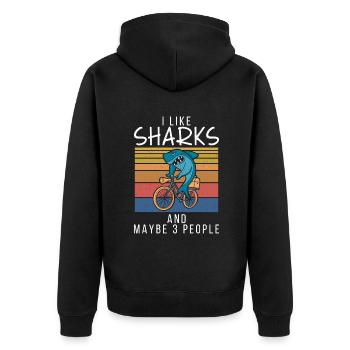Hai Geschenk Hai Liebhaber - Unisex Premium Bio Zip Hoodie - Schwarz - Hinten - Nico (187cm)