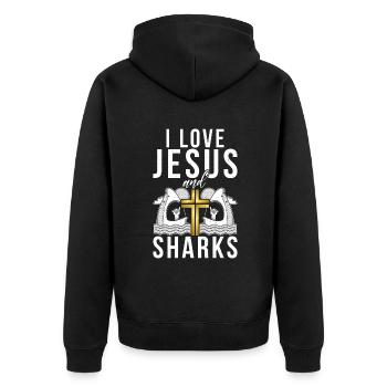 Hai Geschenk Hai Liebhaber - Unisex Premium Bio Zip Hoodie - Schwarz - Hinten - Nico (187cm)