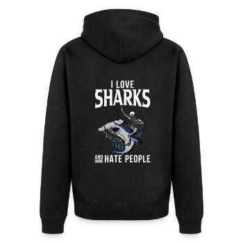 Cadeau de requin Amoureux des requins - Veste à capuche bio Premium Unisexe - noir - Dos - Nico (187cm)