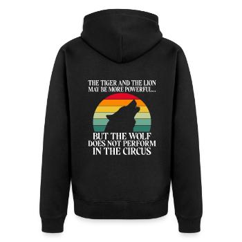 Wolf Geschenke Wolf Liebhaber - Unisex Premium Bio Zip Hoodie - Schwarz - Hinten - Nico (187cm)