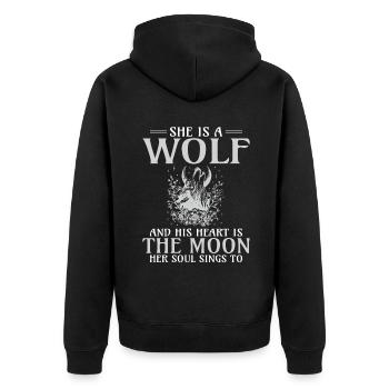 Wolf Geschenke Wolf Lover - Unisex Premium Bio Zip Hoodie - Schwarz - Hinten - Nico (187cm)