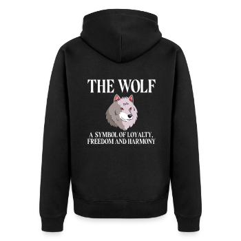 Wolf Geschenke Wolf Lover - Unisex Premium Bio Zip Hoodie - Schwarz - Hinten - Nico (187cm)